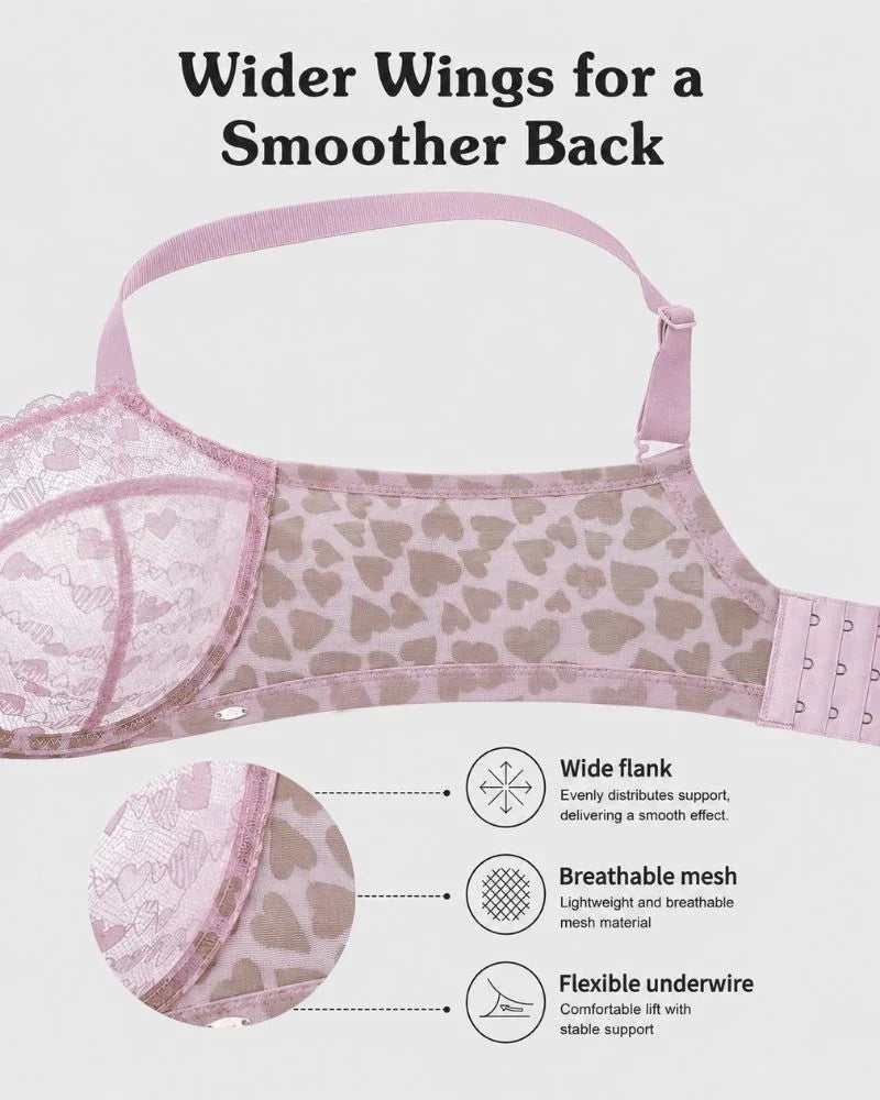 Plus Size Sexy Leopard Heart Lace Push-Up Bra