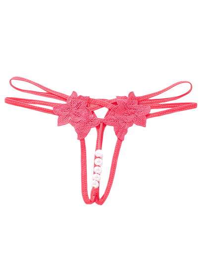 Sexy Floral Lace Embroidered Pearl Cutout G-String