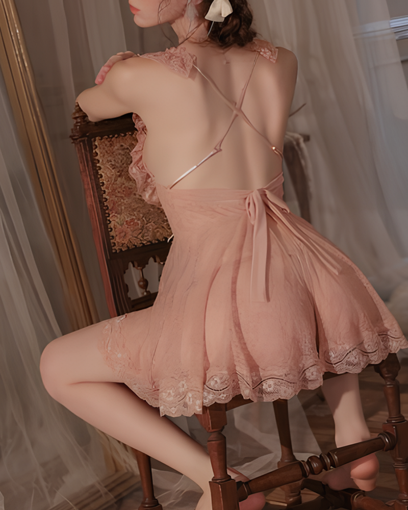Sexy Lace Back Slit Nightgowns with Open-Back Design