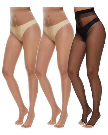 3 Pairs Ultra Thin 10D Control Toeless Pantyhose