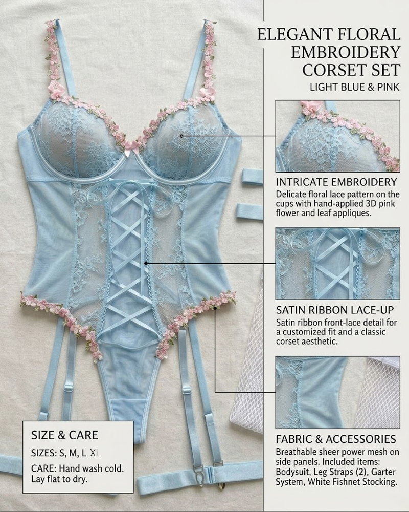 Sexy Sheer Lace Bow Lingerie Bodysuit Set