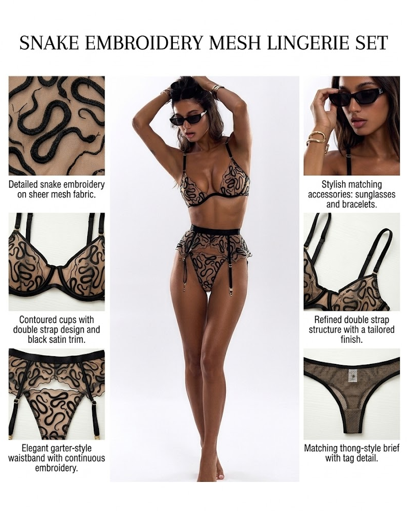 Sheer Ultra-Thin Embroidered Mesh Lingerie Set