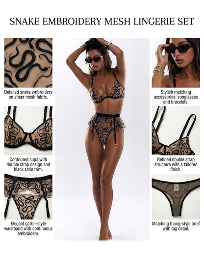 Sheer Ultra-Thin Embroidered Mesh Lingerie Set