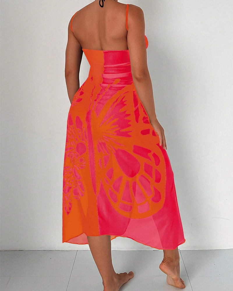 Bohemian Beach Vacation Color-Block Butterfly Beach Dress