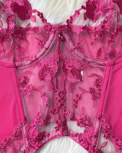 Sexy Sheer Embroidered Mesh Lingerie Set