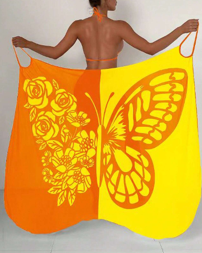 Bohemian Beach Vacation Color-Block Butterfly Beach Dress