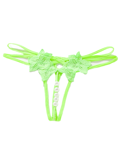 Sexy Floral Lace Embroidered Pearl Cutout G-String