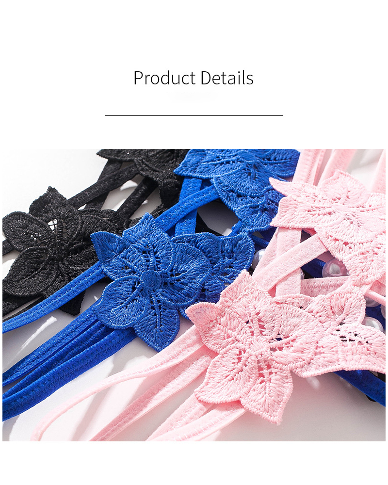 Sexy Floral Lace Embroidered Pearl Cutout G-String