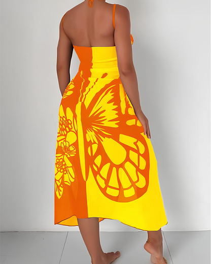 Bohemian Beach Vacation Color-Block Butterfly Beach Dress