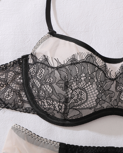 Sexy Sheer Mesh Patchwork Lace Sculpting Lingerie Set