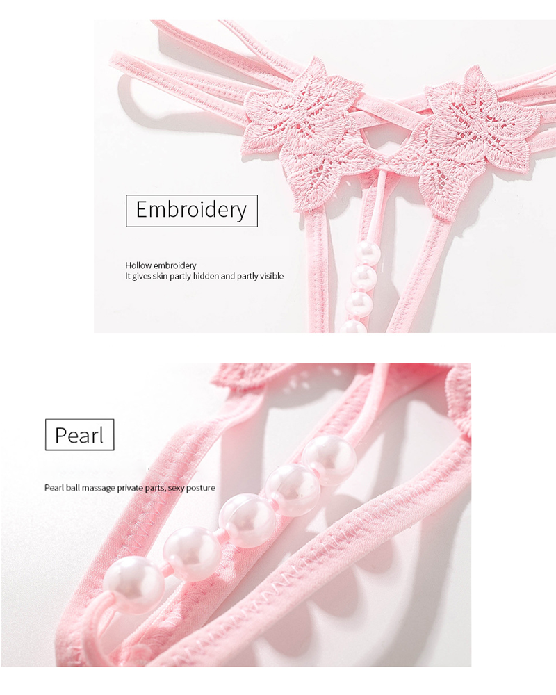 Sexy Floral Lace Embroidered Pearl Cutout G-String