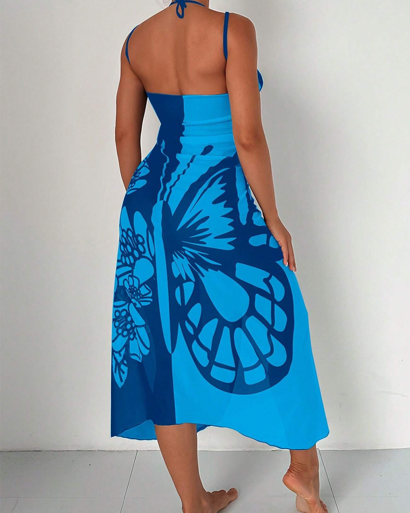 Bohemian Beach Vacation Color-Block Butterfly Beach Dress