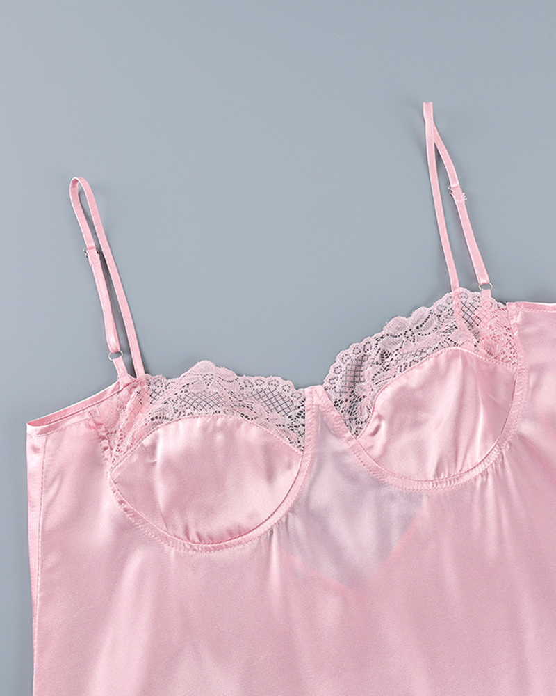 Sexy Satin Lace Trim Slip Nightgowns