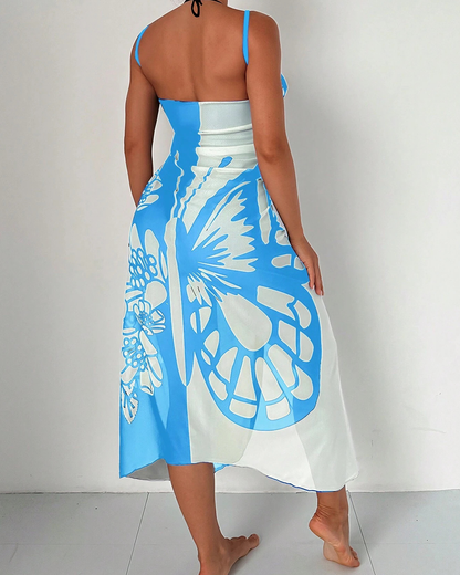 Bohemian Beach Vacation Color-Block Butterfly Beach Dress