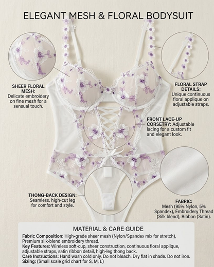 Sheer Embroidered Floral Strap Bodysuit