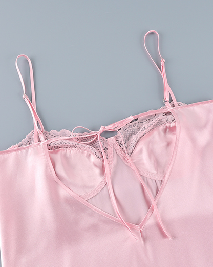 Sexy Satin Lace Trim Slip Nightgowns