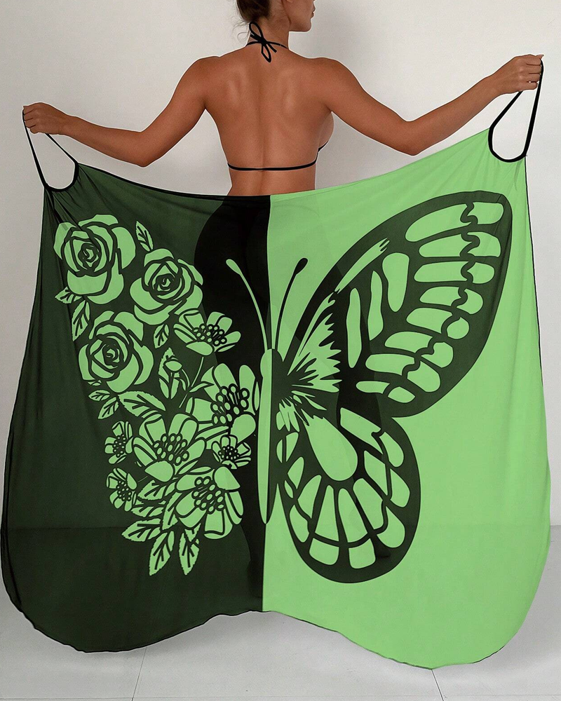 Bohemian Beach Vacation Color-Block Butterfly Beach Dress