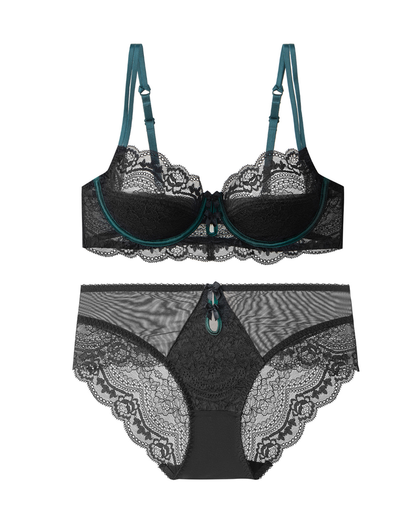 Sexy Floral Lace Underwire Bra & Mesh Panty Set