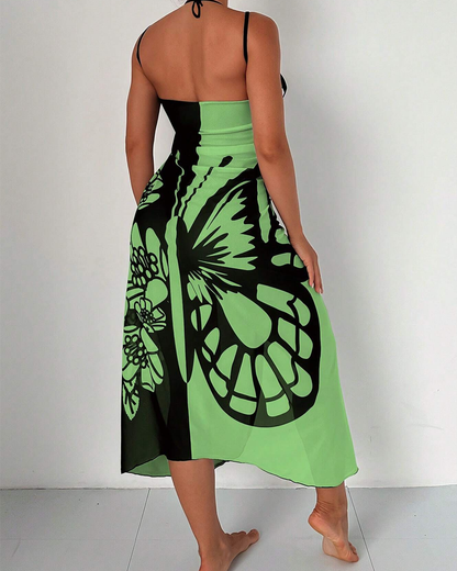 Bohemian Beach Vacation Color-Block Butterfly Beach Dress