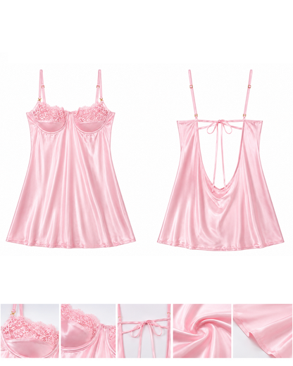 Sexy Satin Lace Trim Slip Nightgowns