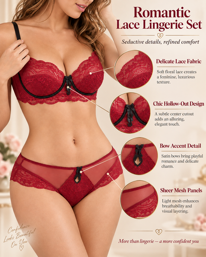 Sexy Floral Lace Underwire Bra & Mesh Panty Set