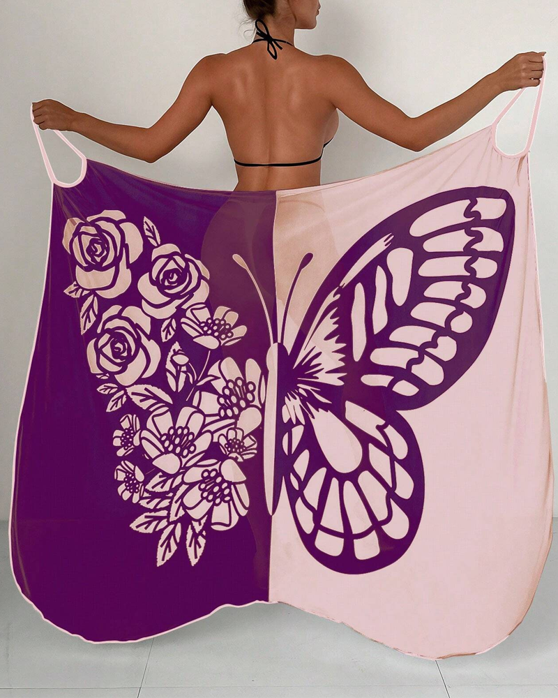Bohemian Beach Vacation Color-Block Butterfly Beach Dress