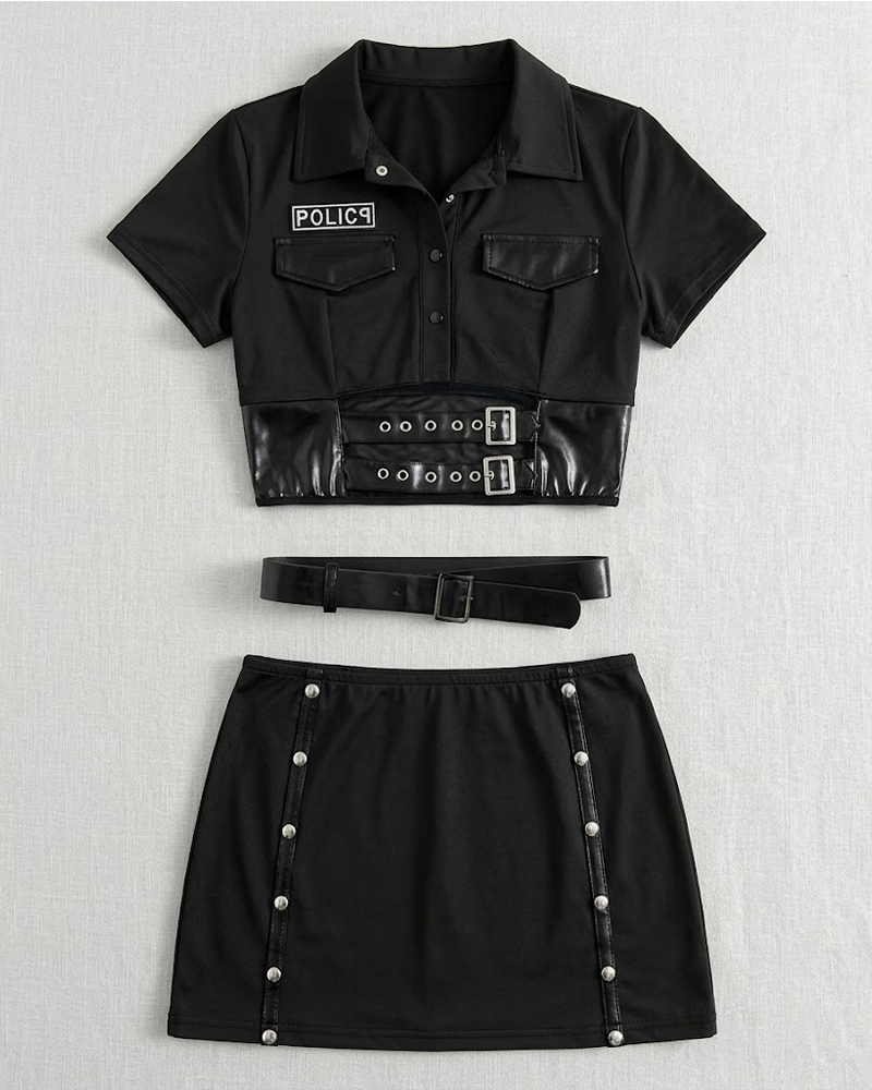 Sexy Police Officer Costume Mini Skirt Lingerie Set