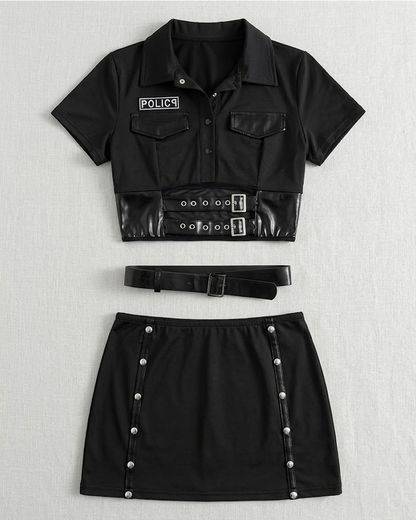 Sexy Police Officer Costume Mini Skirt Lingerie Set