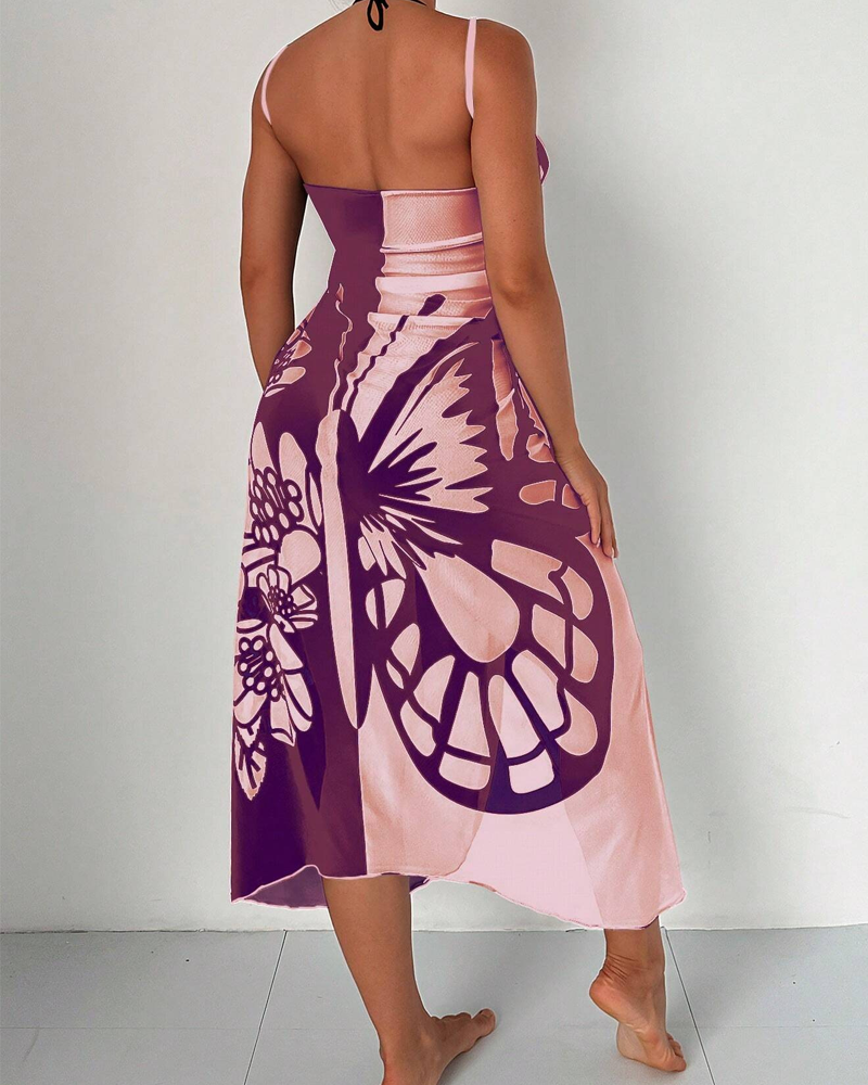Bohemian Beach Vacation Color-Block Butterfly Beach Dress