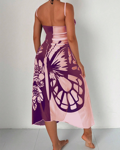Bohemian Beach Vacation Color-Block Butterfly Beach Dress