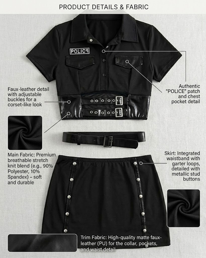 Sexy Police Officer Costume Mini Skirt Lingerie Set