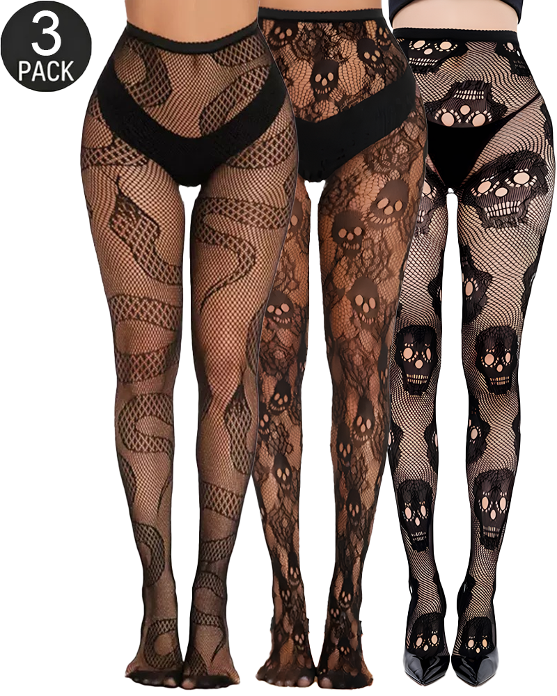 3-Pack Halloween Fishnet Tights Mixed Pattern Set