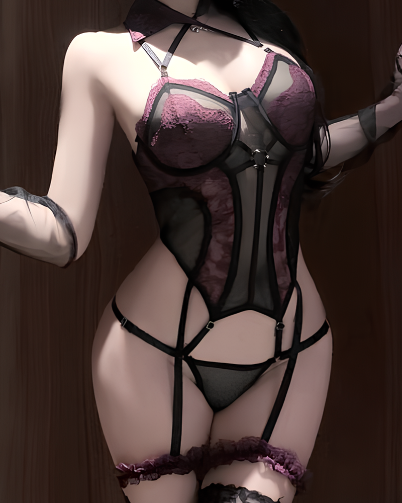 Lace Mesh Patchwork Crisscross Lingerie Bodysuit