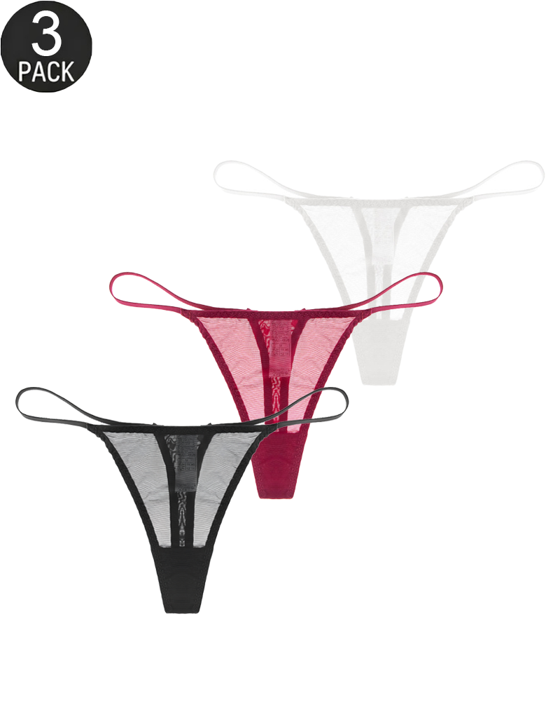 3-Pack Low-Rise String Thong Panties – Solid & Mixed Print Sets
