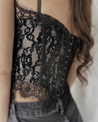 Sexy Boned Corset Lace Mesh Patchwork Cami Top