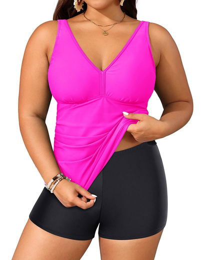 Plus Size Solid Color Two-Piece Boyshort Bikini Set