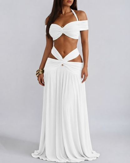 Sexy Halter Crop Top & Bodycon Maxi Skirt Set