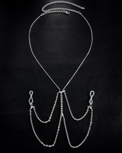 Sexy Rhinestone Metal Chain Nipple Clamps Body Chain