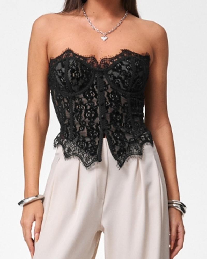 Sexy Boned Corset Lace Mesh Patchwork Cami Top
