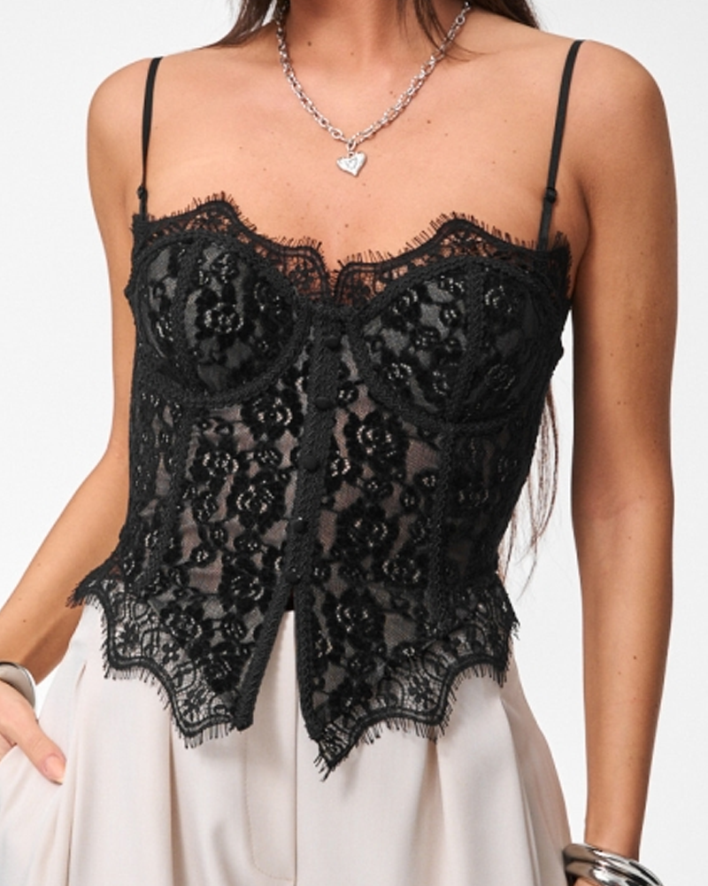 Sexy Boned Corset Lace Mesh Patchwork Cami Top