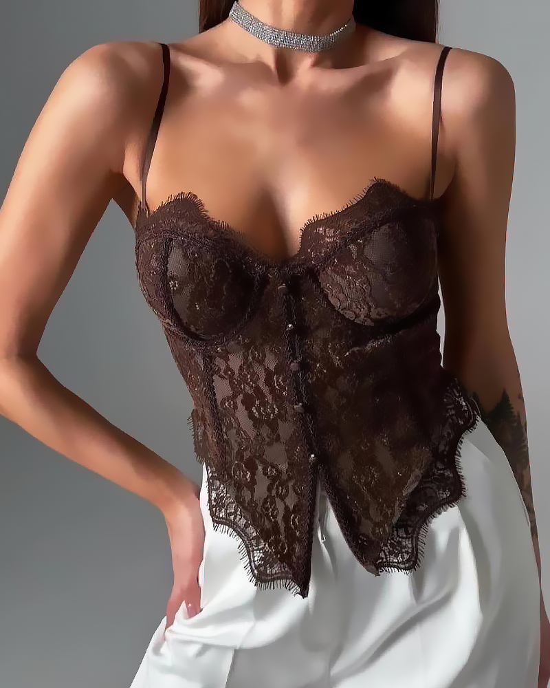 Sexy Boned Corset Lace Mesh Patchwork Cami Top