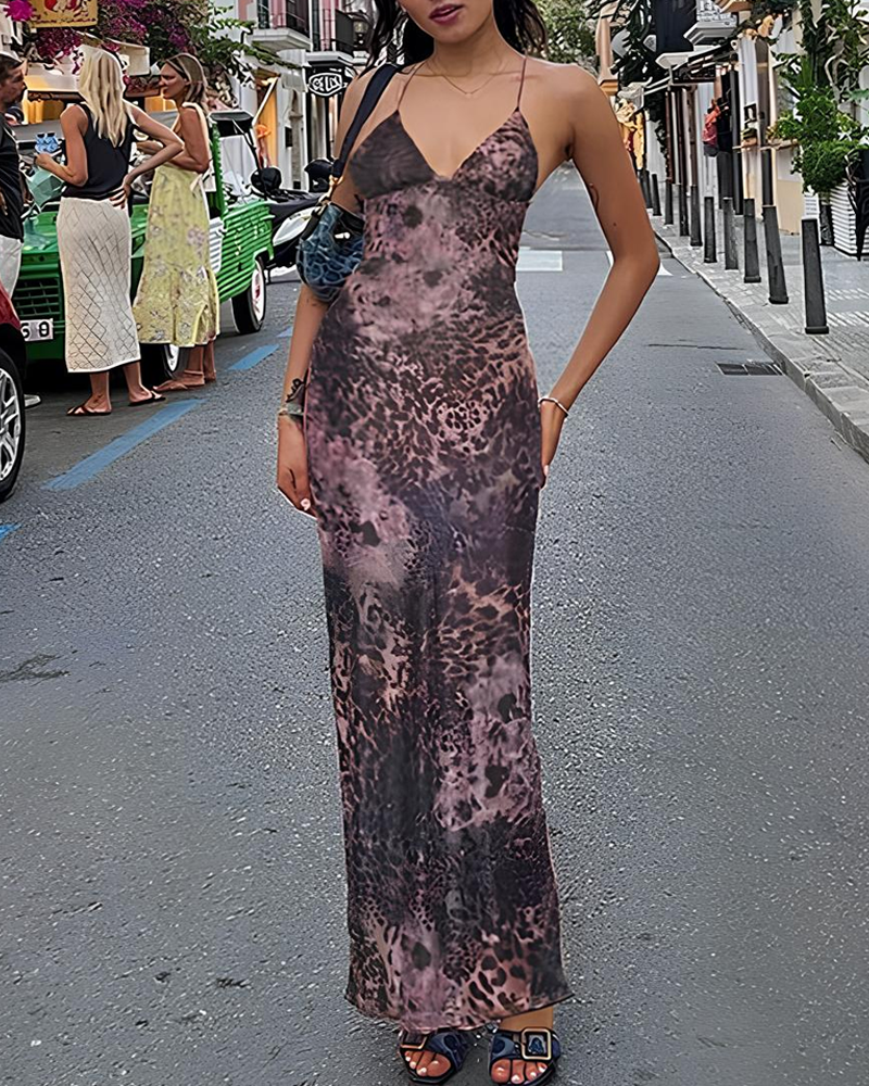 Sexy Halter Tie Backless Butterfly Detail Printed Bodycon Dress