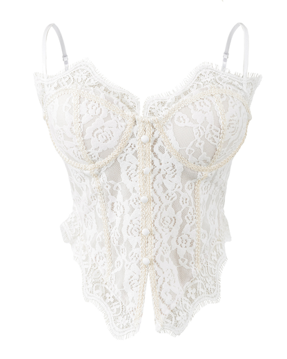 Sexy Boned Corset Lace Mesh Patchwork Cami Top