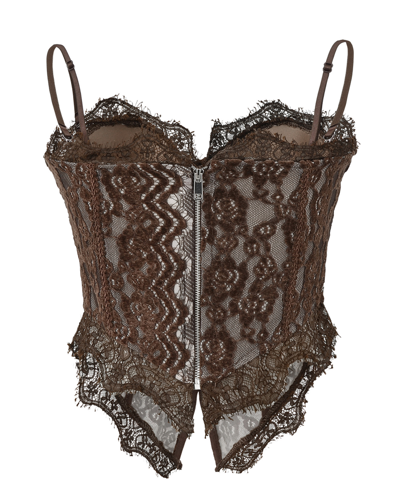 Sexy Boned Corset Lace Mesh Patchwork Cami Top