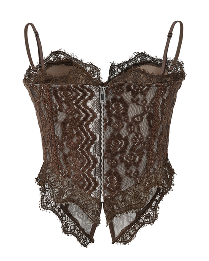 Sexy Boned Corset Lace Mesh Patchwork Cami Top