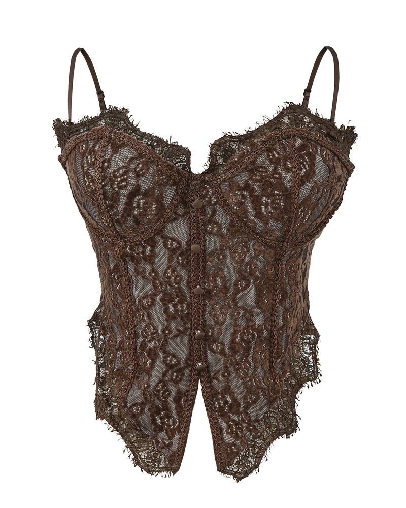 Sexy Boned Corset Lace Mesh Patchwork Cami Top