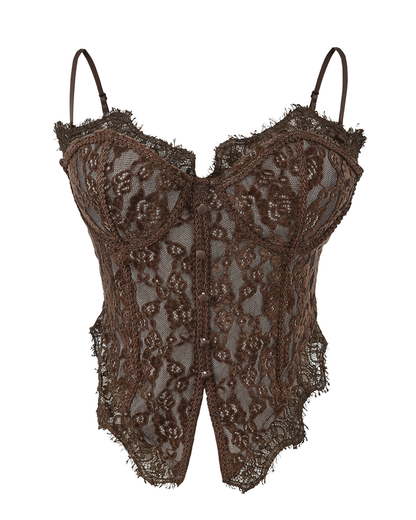 Sexy Boned Corset Lace Mesh Patchwork Cami Top