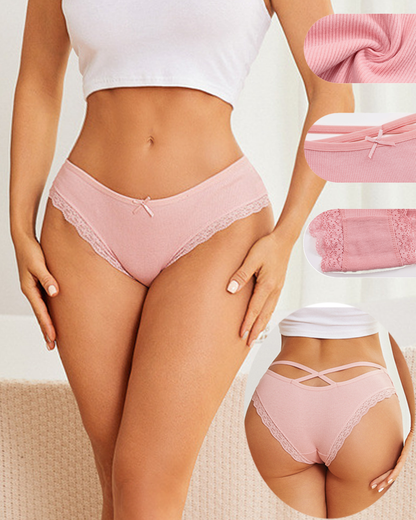 5-Pack Comfortable Cotton Cross-Strap Lace Trim Panties