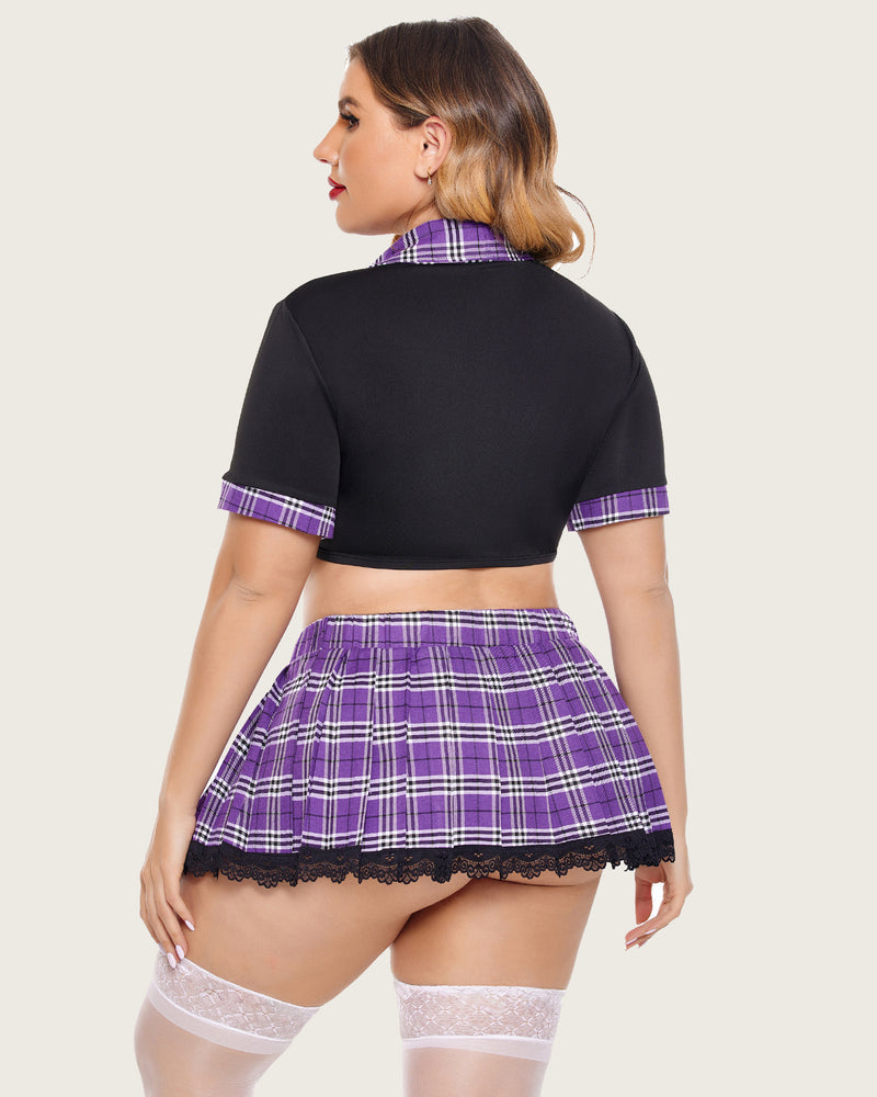 Plus Size Schoolgirl Lingerie with Tie Top and Mini Skirt