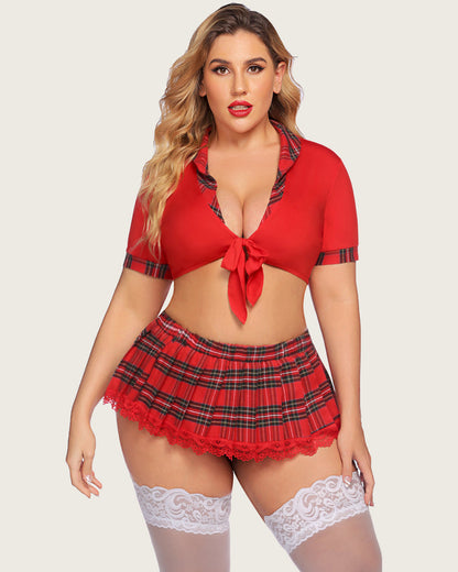 Plus Size Schoolgirl Lingerie with Tie Top and Mini Skirt
